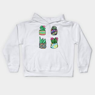 Colorful Cactus and Succulent Illustration Kids Hoodie